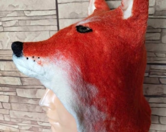 Felt fox hat felted from natural wool, Good mood hat, Hat for fun leisure time, Hat for sauna, Festival, Cosplay