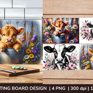 Tagliere di mucca carino in sublimazione / Cucina in stile fattoria PNG / Arte di mucca divertente / Design in sublimazione di animali da fattoria / Download digitale