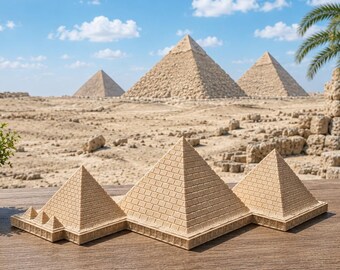 Modelo impresso em 3D do Complexo das Pirâmides de Gizé – Decoração de mesa com monumento egípcio – Escultura em miniatura de pirâmide – Mais de 40 cores disponíveis