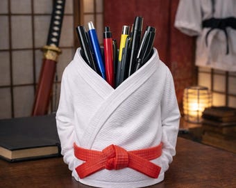 Martial Arts Gi Pen Holder, Karate Desk Organizer, Judo Gi Pencil Holder, Dojo Desk Decor, Bookmark Holder, Japanese Desk Accessory