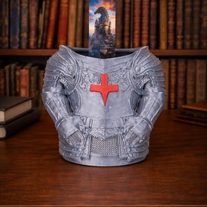 Knight Armor Pen Holder, Medieval Desk Organizer, Knight Pencil Pot, Fantasy Desk Decor, Bookmark Holder, Soda Can Holder, Gamer Desk Gift