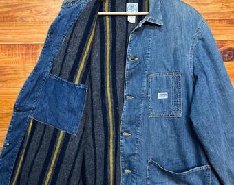 Chaqueta vaquera vintage de fábrica Edwin Over Works con forro de manta