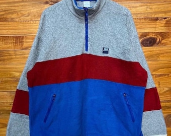 Vintage Helly Hansen fleecejack met halve ritssluiting en kleurblok