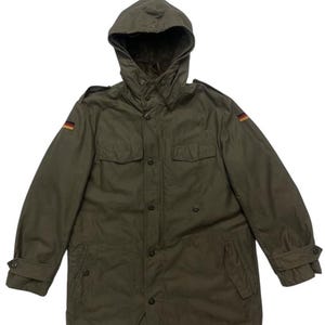 Vintage German Army Parka With Hoodie Fleece Lined Jacket