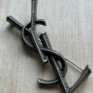 Rare Vintage Gift Brooch Yves Saint Laurent Dark Silver Tone Good Condition