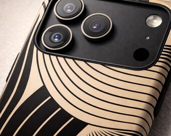 Minimal Line Art Phone Case – Abstract Beige Black – iPhone Samsung Pixel