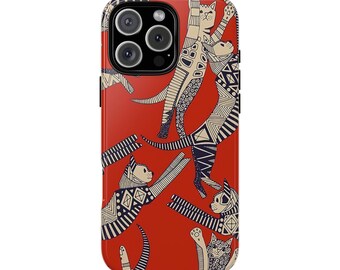 Cat Lover Gift Phone Case Red Geometric Cat iPhone Samsung Pixel