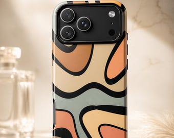 Retro Wave Phone Case Earth Tone Swirl iPhone Samsung Pixel Slim Protective Cover