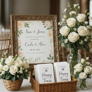 48 fazzoletti da sposa personalizzati "Happy Tears" - Fazzoletti per il viso a 3 veli fatti in casa per gli ospiti di DORIS HOME