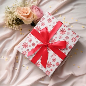 Christmas Snowflake Gift Wrap - Red and White Wrapping Paper, Festive Holiday Gift Wrap, Winter Decor, Xmas Present Wrapping