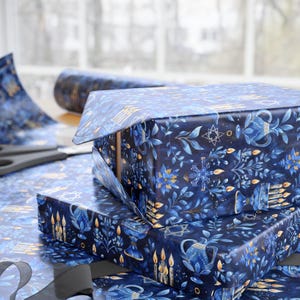 Hanukkah Gift Wrap - Dark Blue Judaica Wrapping Paper, Menorah & Star of David Design, Festive Chanukah Packaging, Jewish Holiday Wrap