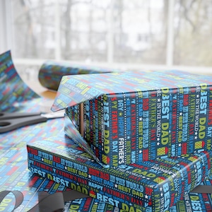 Father&#39;s Day Classic, Daddy, Dad gift wrap, stylish blue wrapping paper, masculine modern wrap, elegant neutral wrap, vintage themed wrap