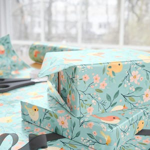 Mothers Day Wrapping Paper - Pastel Bird and Floral Gift Wrap, Spring Nature Print, Elegant Botanical Birthday & Baby Shower Wrap