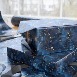 Gift for Astronomy Lovers - Celestial Galaxy Wrapping Paper, Constellation Night Sky Gift Wrap, Zodiac Star Map Print, Cosmic Birthday Wrap
