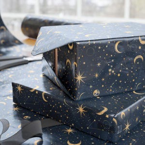 Celestial Wrapping Paper: Elegant Gold Moon and Stars Galaxy Wrap