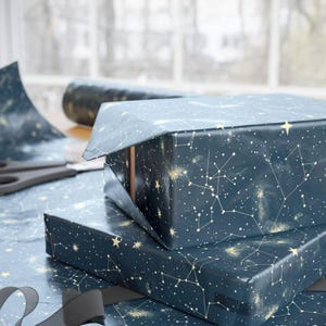 Zodiac Constellation Wrapping Paper: Celestial Night Sky Gift Wrap