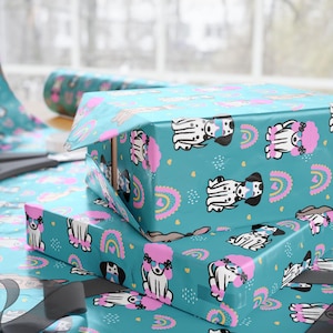 Birthday Dog Gift Wrap - Cute Poodle, Dalmatian & French Bulldog Wrapping Paper, Rainbow Dog Party Supplies, Pet Lover Gift Wrap