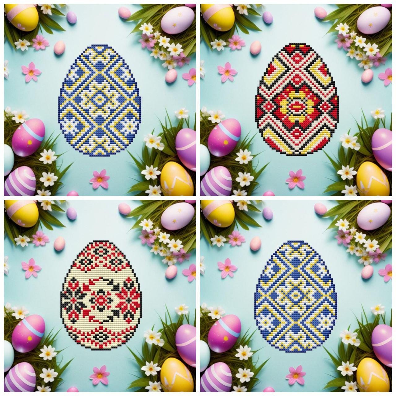 Easter Egg Cross Stitch Pattern Bundle, Pysanka Ornament, Geometric ...