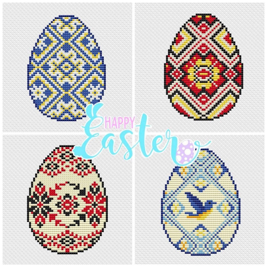 Easter Egg Cross Stitch Pattern Bundle, Pysanka Ornament, Geometric ...