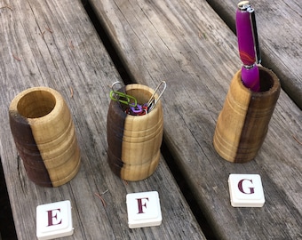 Turned wooden Holders for pens, dried flowers, paper clips and more.  Wooden vase