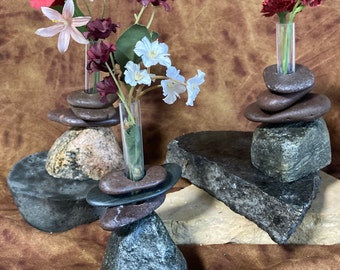 Bud Vases of Rock. Set of 3.  Clearance Sale.  Wedding Decor.  No specific vase will be sent.