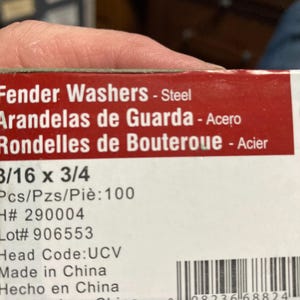 Box of 100 Fender Washers; New
