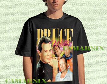 T-shirt Graphique Homme Bruce Willis - ULTRABASIC - Blanc - Manches Courtes - Vintage éco-responsable