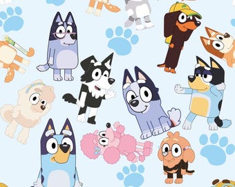 Bluey Fabric Blue Dog Fabric Bluey and Bingo Fabric Cartoon Anime Fabric100% Cotton Fabric Quilting Fabric By The Half Yard