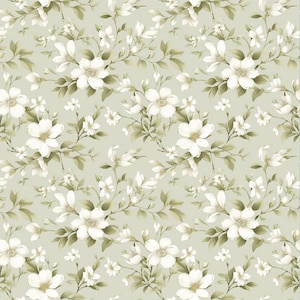 Weicher Salbeigrüner Blumen-Baumwoll-Stoff Zarter weißer Blüten-Stoff Cottagecore Blumen-Baumwoll-Stoff Quilting Stoff durch den halben Hof