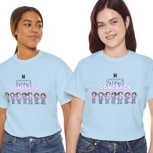 Camiseta de regreso de BTS 2025 / Diseño de dibujos animados de 7 miembros / Camiseta de regreso de Bangtan Sonyeondan / Mercancía ARMY / Regalo para fans del Kpop / Algodón suave unisex