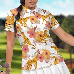 Women Golf Polo Shirt, Jaguars Tropical Polo Shirt, Polo Shirt For Woman