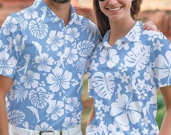 Hibiscus Golf Polo Shirt: Tropical Matching Couple Outfit