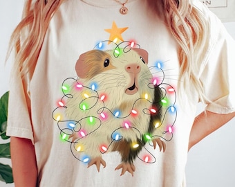 Comfort Colors Guinea Pig Christmas Lights Shirt, Unisex Vintage Tee