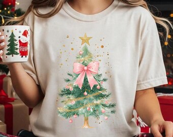 Comfort Colors Weihnachtsbaum Schleifen Shirt - Vintage Unisex Tee