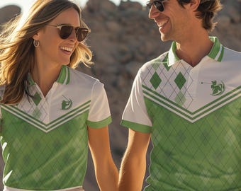 Grünes Golf-Poloshirt mit Argyle-Muster: individueller All-Over-Print