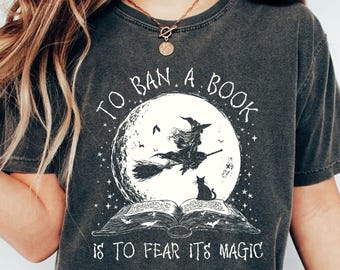 Comfort Colors Halloween Witch Book Shirt: Reading Witch Library Gift