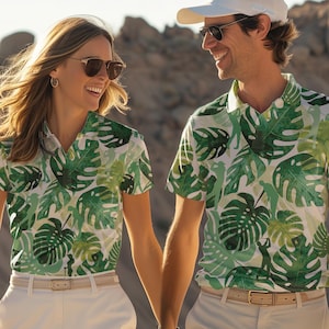 Tropical Leaves Golf Polo Shirt: Matching Couple Style