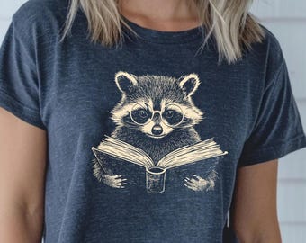 Racoon Reading Book T-Shirt, Librarian Gift