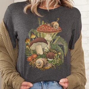 Mushroom Snail Cottagecore Shirt, Botanical Bella Canvas Tee