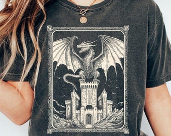 Comfort Colors Dragon Shirt, Vintage Fantasy Reader Tee