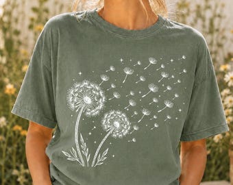 Comfort Colors  Boho Wildflower Shirt, Dandelion Wishes Design, Summer Gardening Present for Nature Lovers