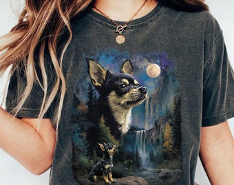 Comfort Colors Chihuahua Howling Moon Shirt, Vintage Retro Graphic Tee