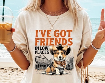 Comfort Colors Retro Corgi Shirt, Ive Got Friends In Low Place,s Funny Gift Mom Dad Unisex
