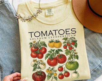 Botanical Tomato Shirt, Vintage Garden Vegetable Print, Cottagecore Style Tee