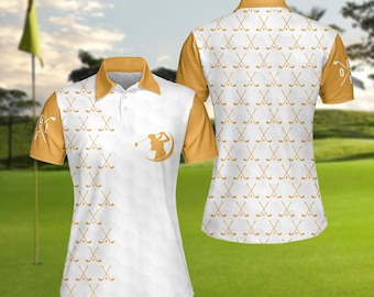 Women's White & Yellow Golf Polo Shirt: Custom All-Over Print