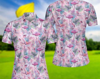 Polo de golf Flamingo para mujer: tejido piqué tropical.