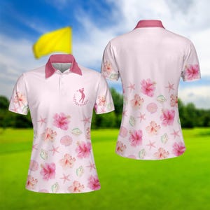 Pink Tropical Golf Polo Shirt, Women Golf Shirt, Cute Women Summer Golf Shirt, Women Polo Shirt