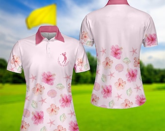 Pink Tropical Golf Polo Shirt: Women's Pique Knit, Slim Fit