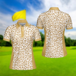 Gold Leopard Women Polo Shirt, Women Golf Shirt, Golf Lover Shirt, Birthday Women Shirt, Golf Gift