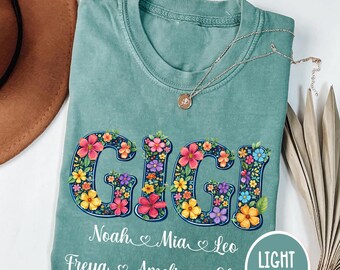 Personalized Nana Shirt, Grandma Floral Grandkids Names Tee, Mothers Day Family Gift